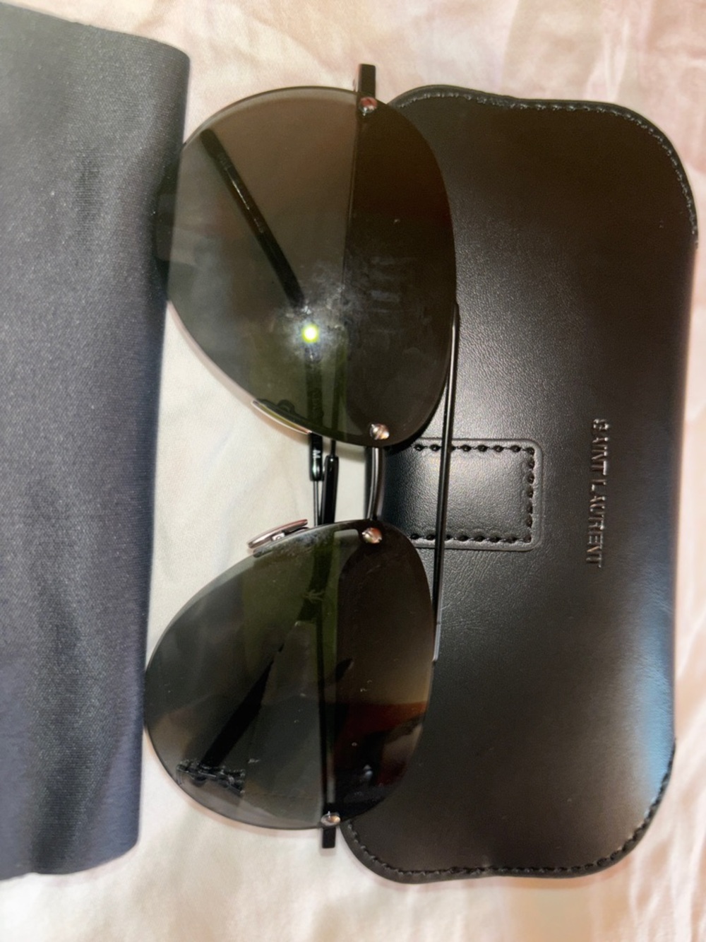 Saint Laurent Black Metal Aviator Sunglasses with Case - Picture 11 of 13
